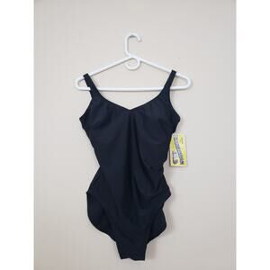 Caribbean Sand Womens Swimsuit Size 10 Full Coverage One Piece Black Built Bra